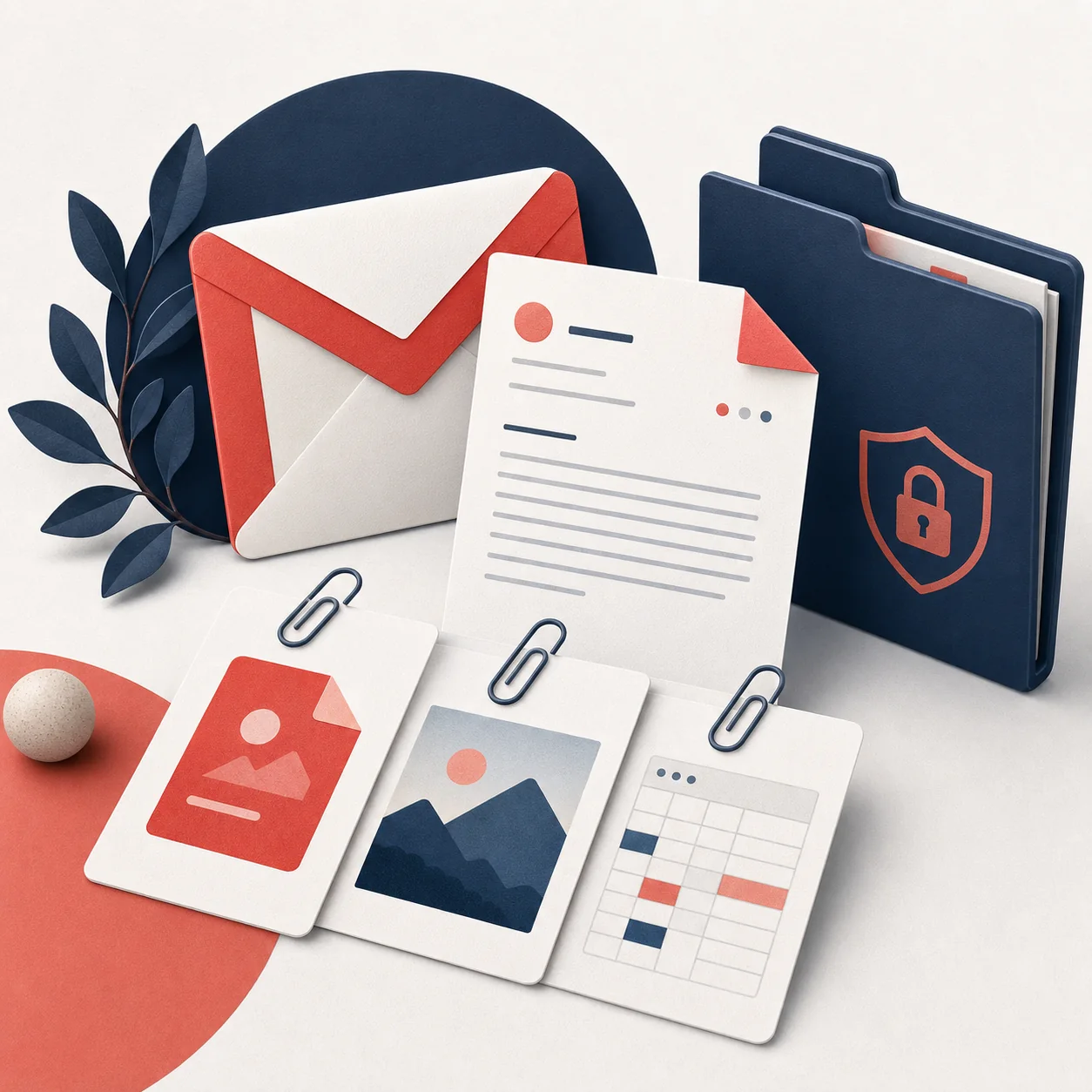 Gmail email document with paperclip attachments and a secure archive folder